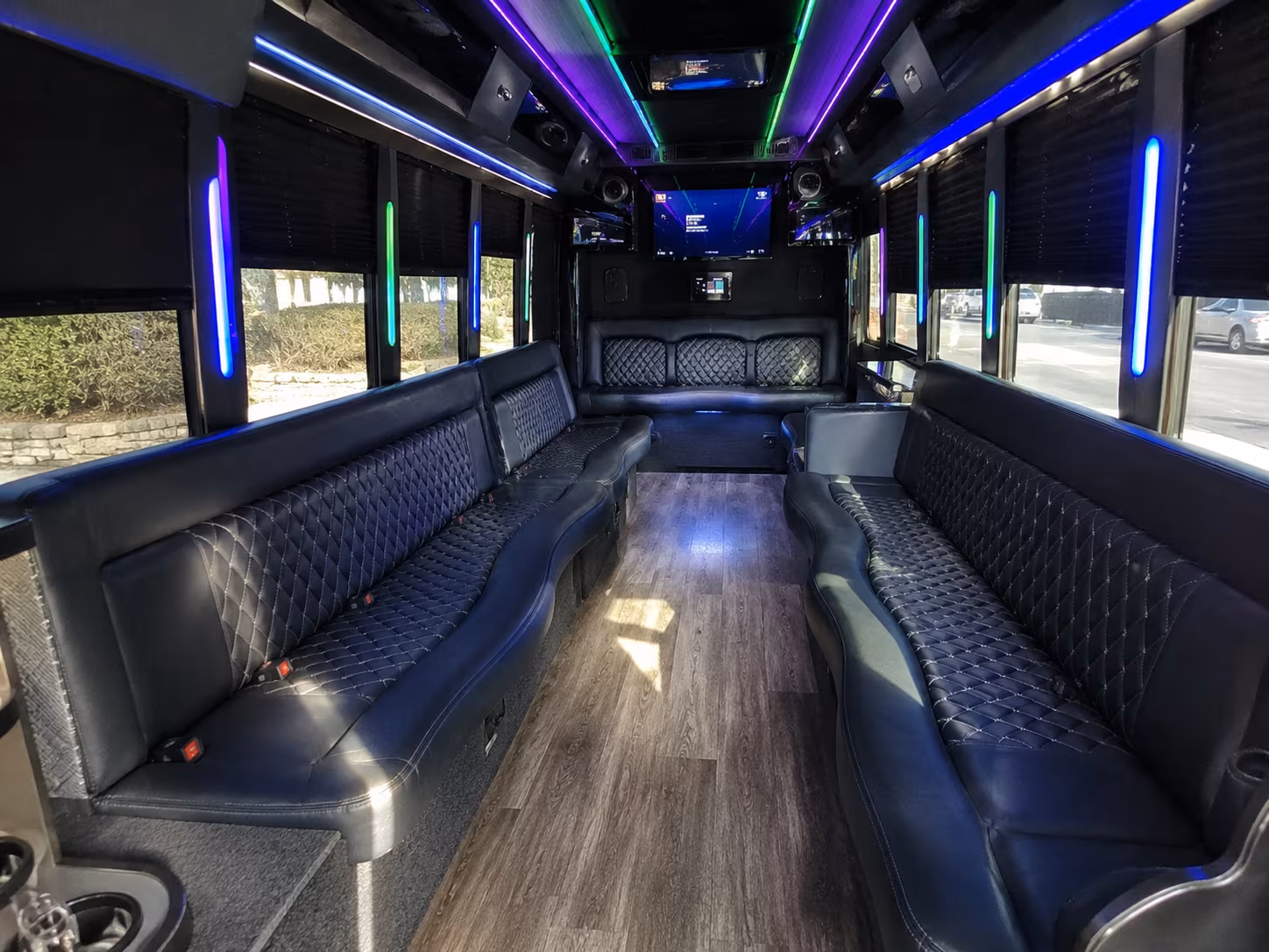 stamford 15 passenger party bus interior