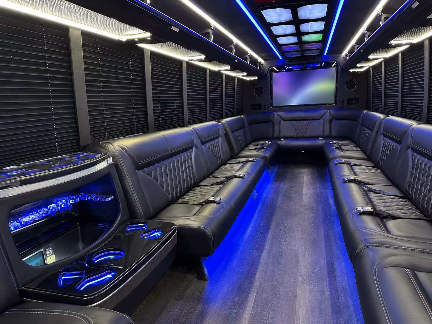 stamford 20 passenger party bus inside